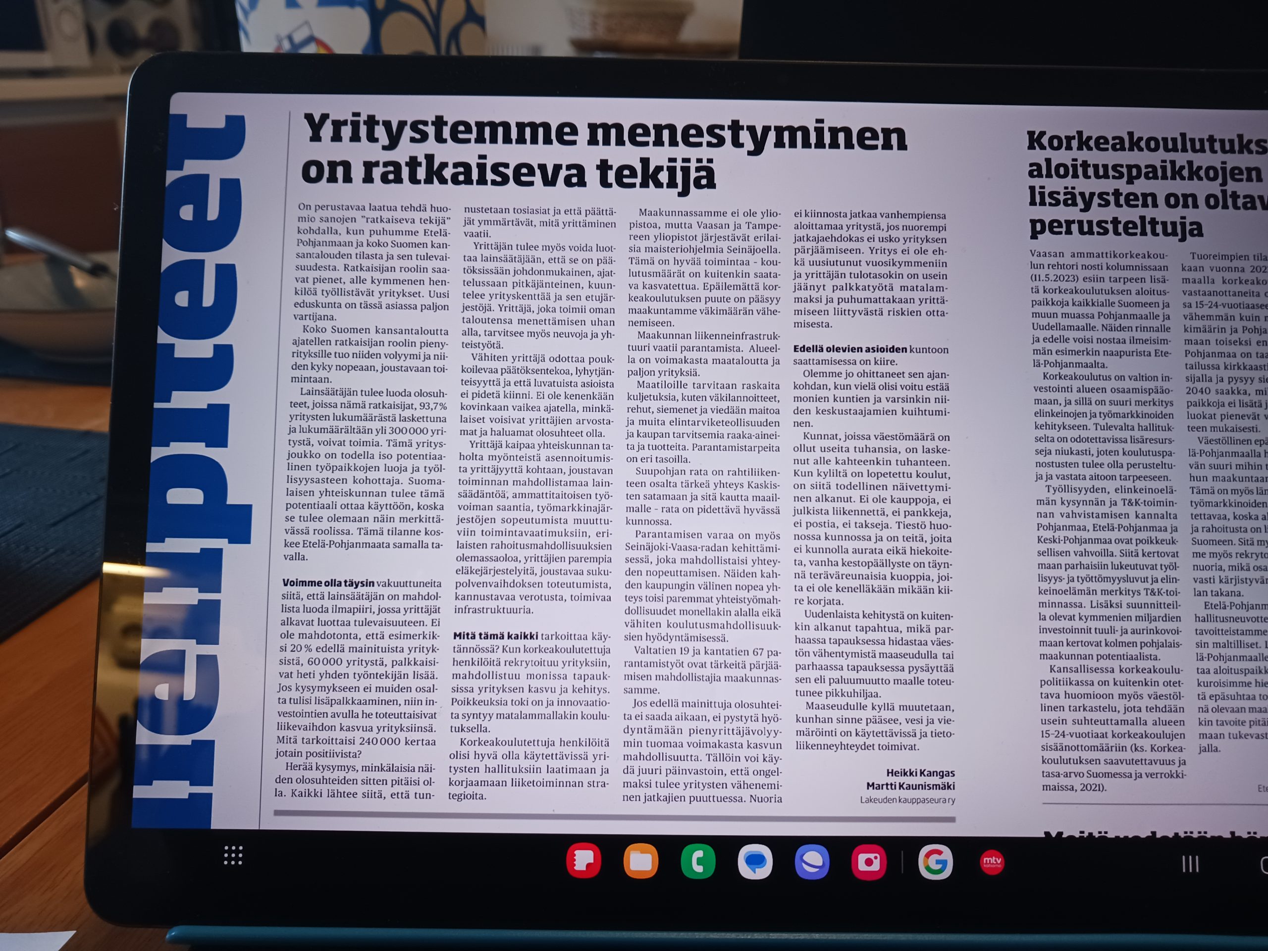 Yritystemme menestyminen on ratkaiseva tekijä – lehtikirjoitus